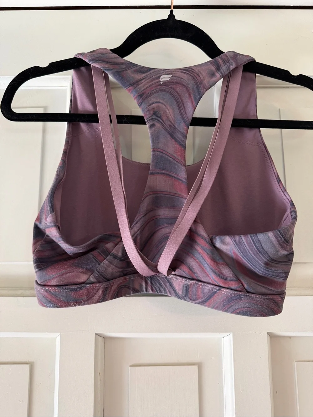 Fabletics Mauve Marble-Print Racerback Sports Bra